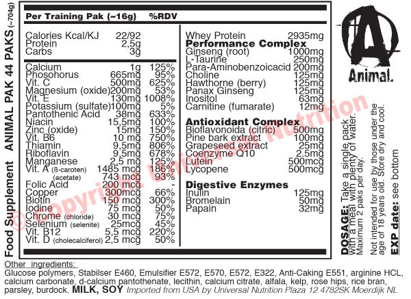 Animal Pak  Universal Nutrition Europe